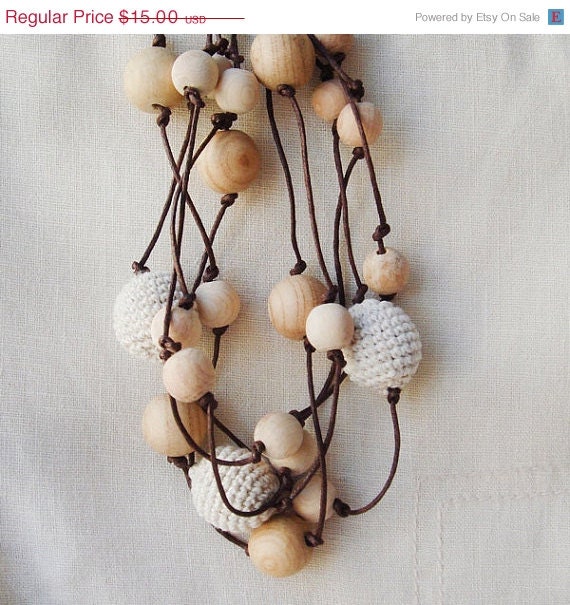 linen necklace crochet  natural wood beads Rustic Simple Elegant ecofriendly nursing necklace mothers day - MiracleFromThreads