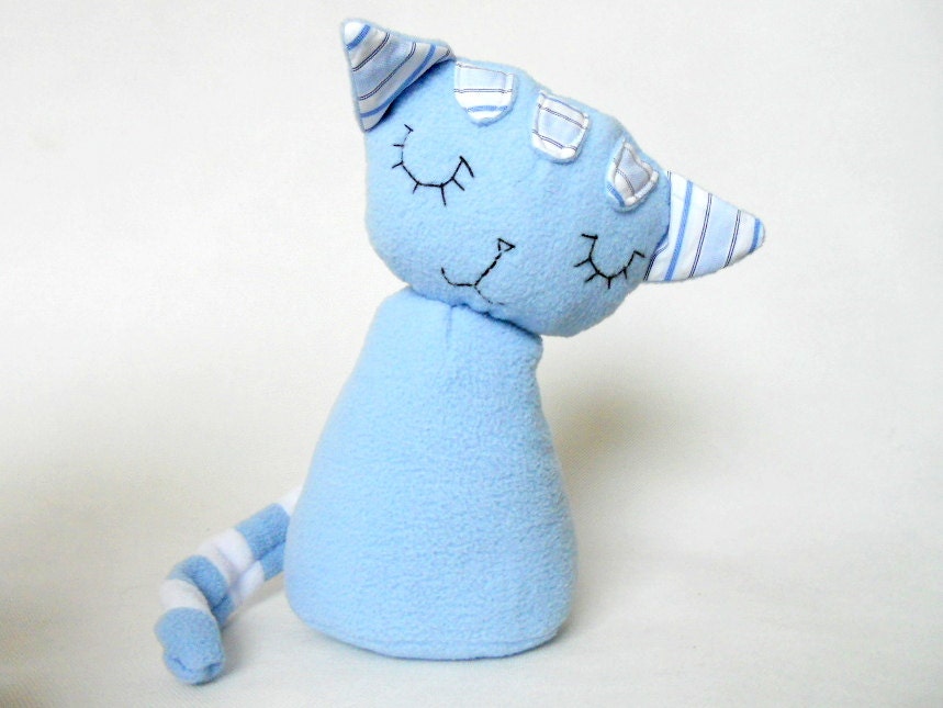 Stuffed Animal Handmade Light Blue Cat Soft Safe Baby BoyToy Polar Fleece Cotton Baby Boy Decor - baraqada