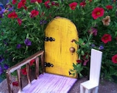 Garden Fairy Door, Magic, Fantasy, distressed yellow, outside decor - WoodenBLING