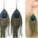 SALE 1.50 Peacock Feather Earrings 1 pair in silver tone dangle Natural Peacock 6" long x 3" wide
