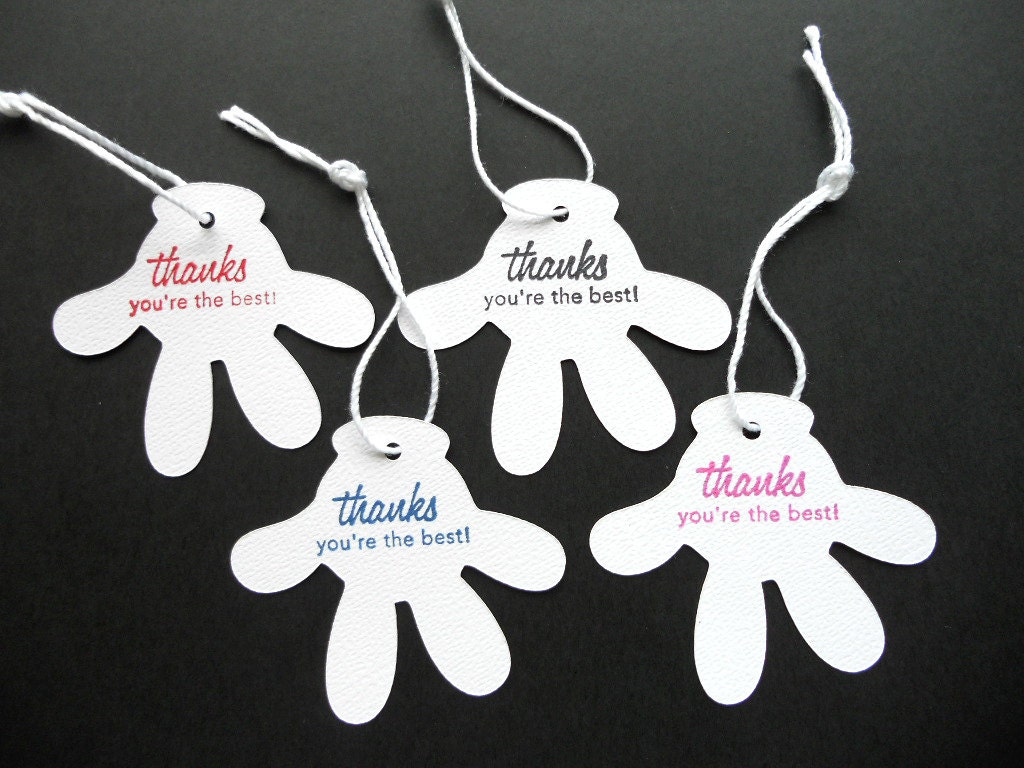 Mickey Mouse Tags Glove ( Set of 12) -Gift Tag- -Scrapbooking -Birthday Party Favors-Disney tag