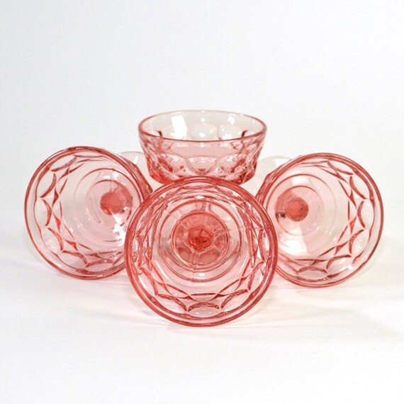 Pink Glass Goblet Set - Cups or Dessert Sundae Bowls, Pretty Shabby Chic - Vintage Home Kitchen Decor or Use