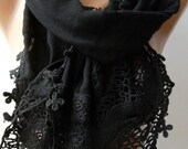 Unique Mothers Day gift Black cotton scarf shawl super elegant