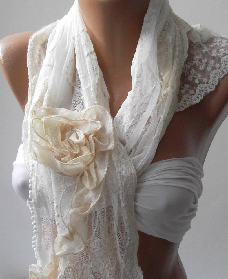 Super Elegant - Pearl White - Elegance Scarf....Bridesmaids Gifts...