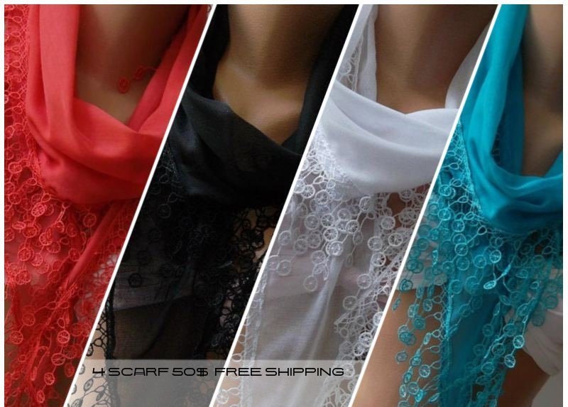 FREE SHIPPING - Buy 4 Get Free Shipping - Scarf - Coral..Black..White..Blue