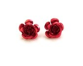Red Earrings - Flower Earrings - Flowers Studs - Flower Posts - Post Earrings - Stud Earrings - Christmas Jewelry