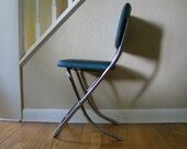Aqua Fabric & Chrome Folding Chair