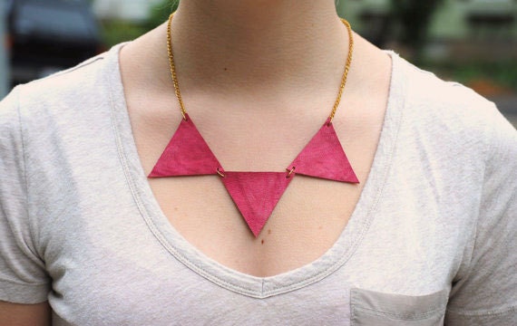 Large pink triangle necklace