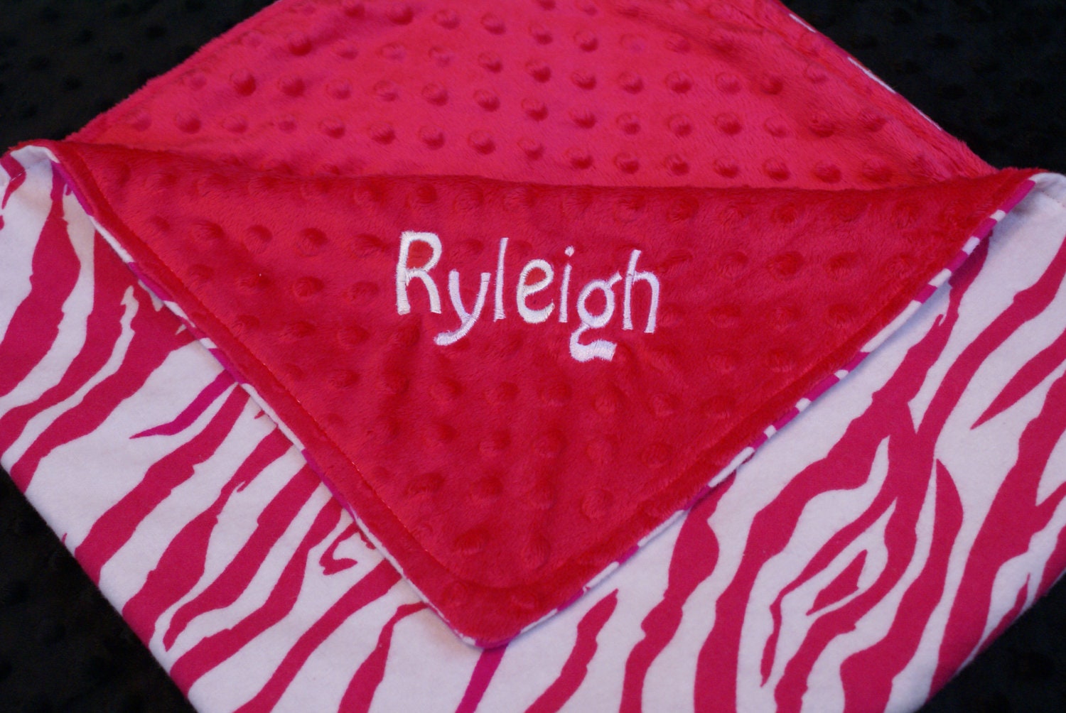 Hot Pink and Zebra Minky Baby Blanket, Hot Pink Minky Custom Baby Blanket