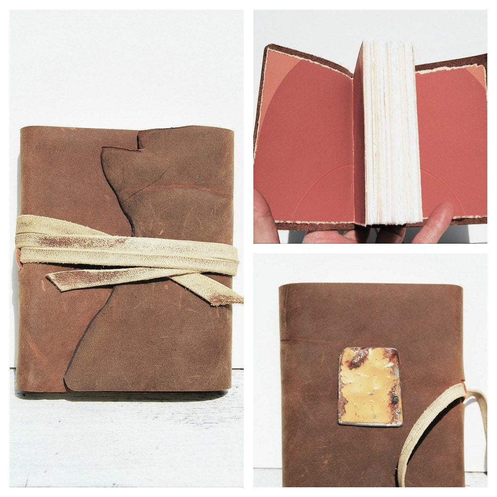 Leather Bound Journal Handmade Travel Adventure Diary Silkscreen Art Notebook (057)