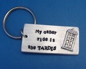 LTD Quantity - Doctor Who Inspired - My Other Ride Is The TARDIS - A Hand Stamped Aluminum Keychain