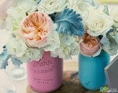 As seen on WeddingChicks.com - Graduation Party Decor - Painted Mason Jars - Vase - Miami Pint