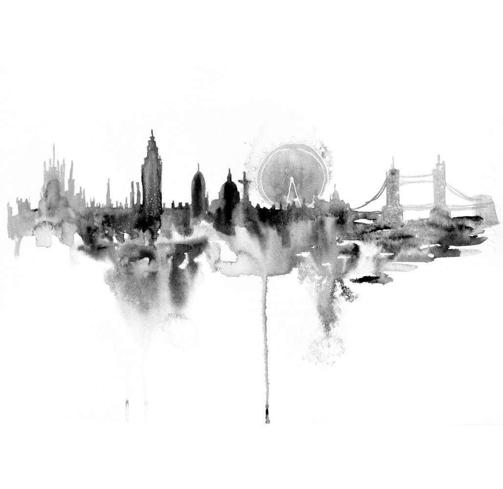 London city abstract ART PRINT 16X23 original watercolor painting illustration home wall decor  modern contemporary reproduction poster