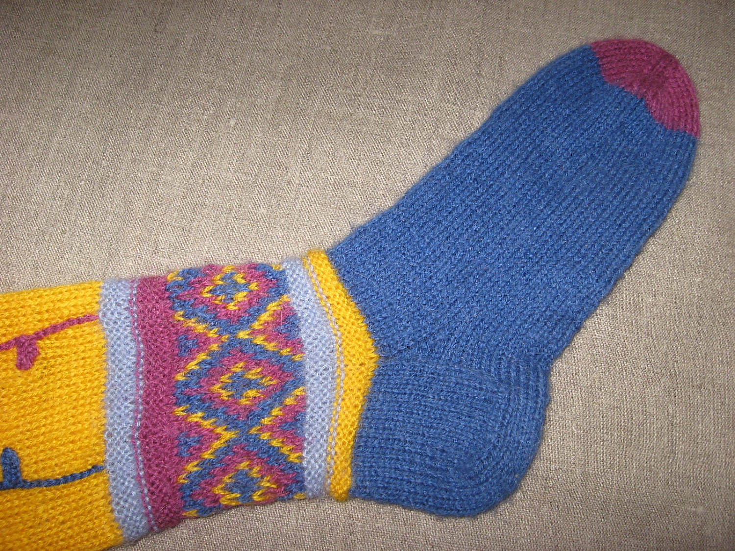 Knee socks hand knit in bright colors with flowers - Black Friday Etsy Cyber Monday Etsy