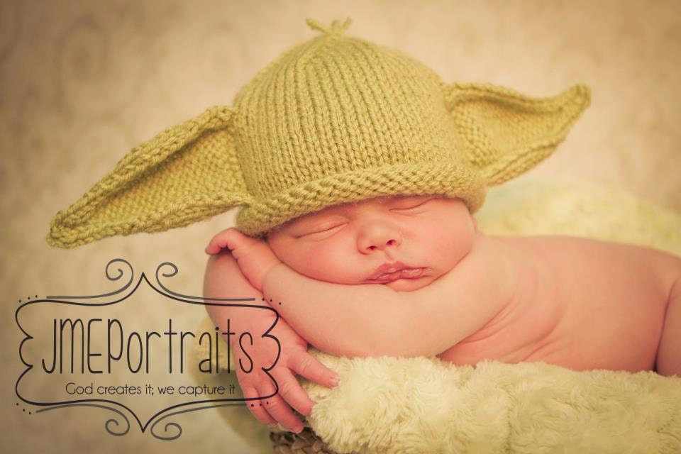 Baby Yoda Hat, Star Wars, Photo Prop, Handmade, Knitted, Made to Order, Newborn, Birth to 3 Months, 3-6 Months