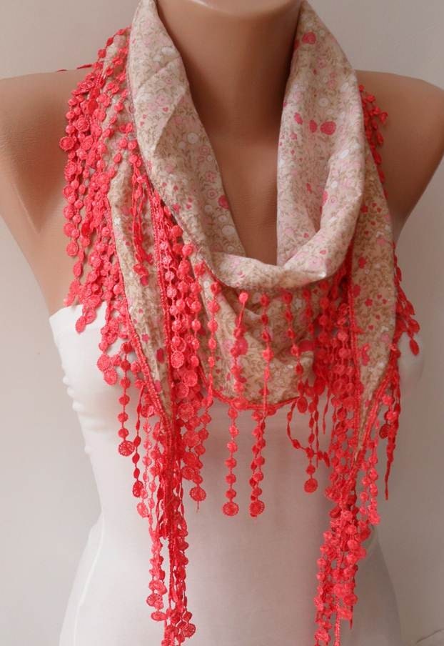 Salmon Scarf with Trim Edge - New