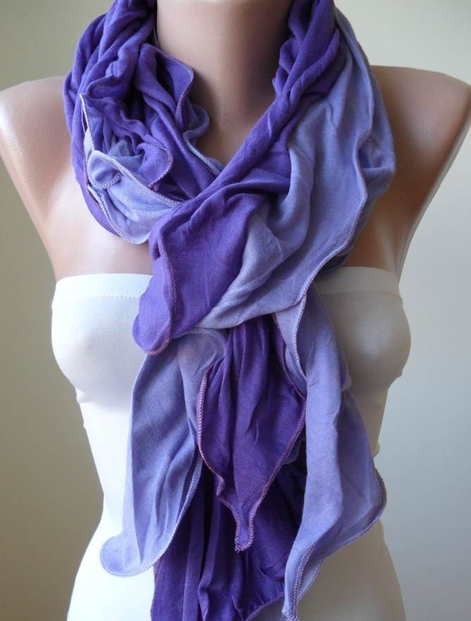 New Gift - Mother's Day Gift - Purple Ruffled Scarf - Combed Cotton