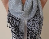New - Trendy Scarf - Mother's Day Gift - Silk/ Chiffon with Black Trim Edge - Polka Dot and Leopard Print