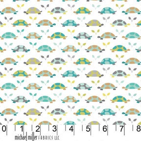 Turtle Parade Teal From Les Amis: Patty Sloniger for Michael Miller Fabrics 1 Yard Cut