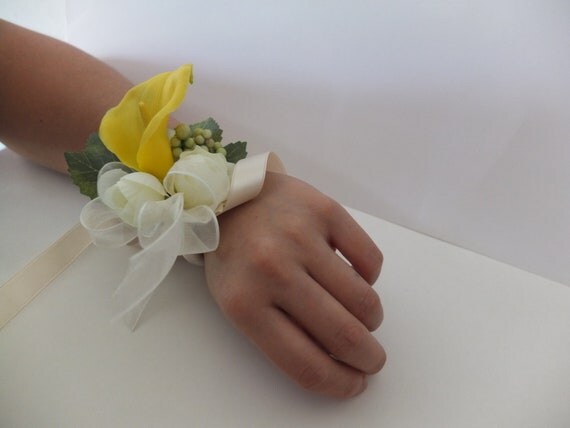 Yellow Calla Lily Wrist Corsage by LoveMimosaFleur on Etsy
