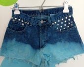 Bright Blue Studded High Waisted Jean Shorts