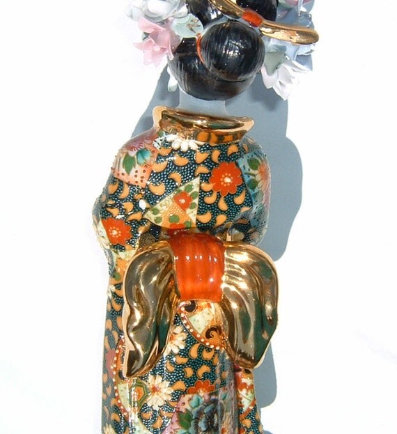 Items similar to Geisha Girl Japanese Porcelain Figurine Lavishly