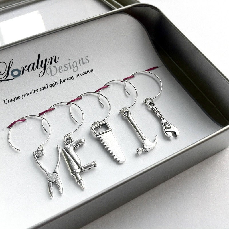 Tool Wine Charms, Anniversary Gift for Man, Father's Day Gift, Wine Gift for Man, Gift for Father, Housewarming Gift, Tool Box