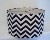 Lamp Shade in black and white chevron print / Drum lampshade for pendant light or any lamp