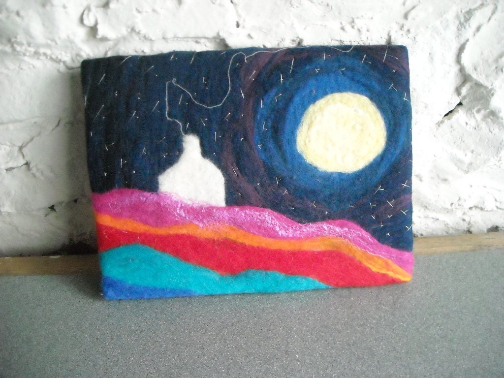 naive wall art, abstract landscape, wall art, felted picture,