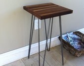 Mid century modern side table, end table or nightstand/bedside table featuring solid walnut top and hairpin legs