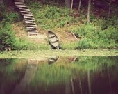 Fine art photography, nature photograph, Midwest lake print, boat, nautical, green, outdoor, peaceful, calm, summer, home decor, 8x10