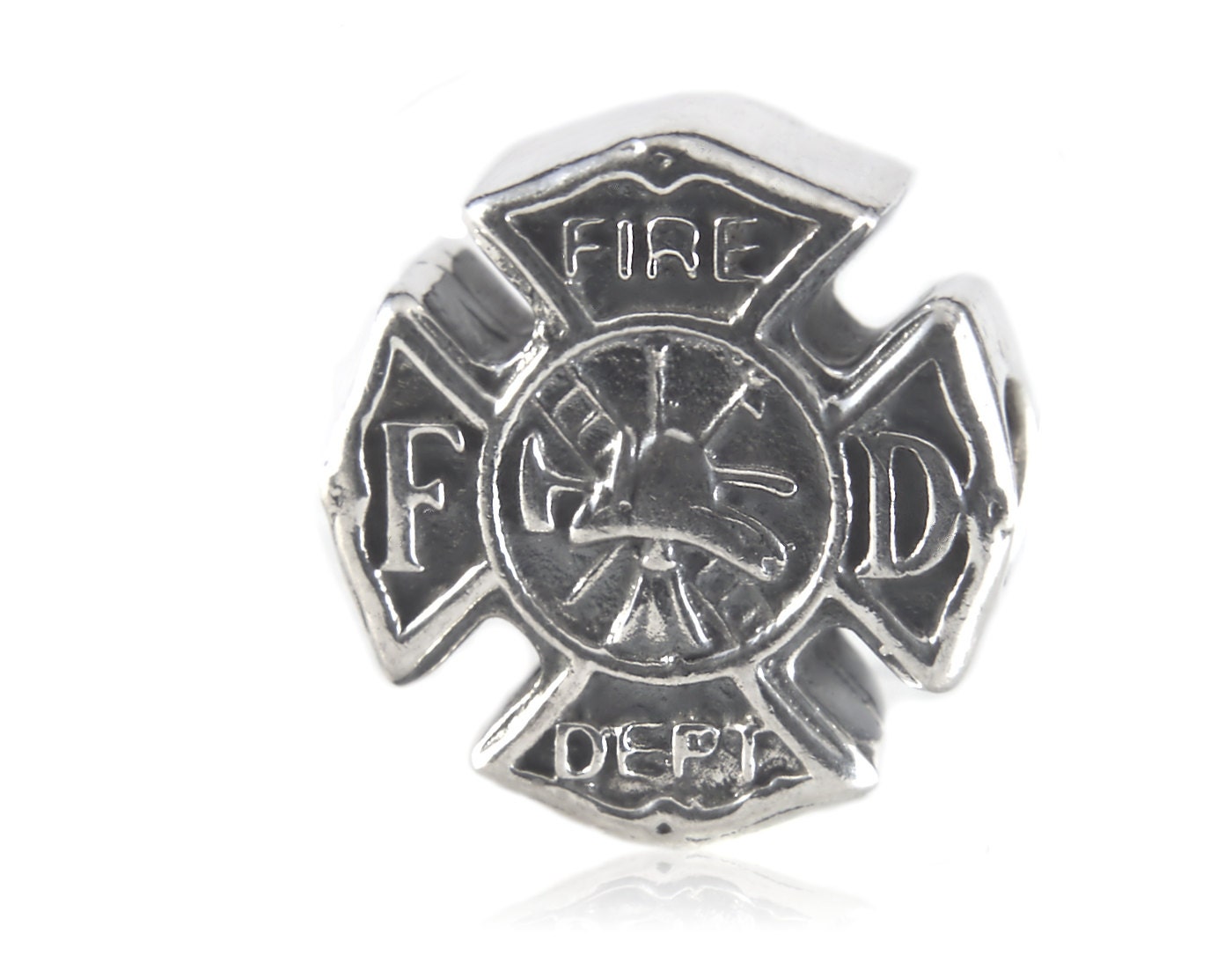 Fire Department Shield Sterling Silver European Charm Bead Compatible with Most Brands of Bead Bracelets