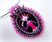 Monster High - Draculaura Necklace, Hot Pink Necklace, Bead Embroidered Jewelry, Porcelain Cameo, handmade, OOAK, Ready to ship