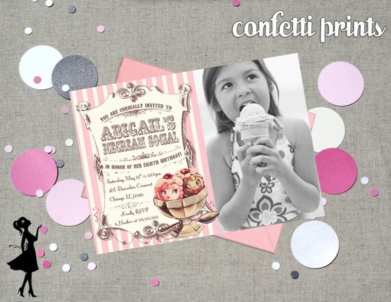 ICE CREAM SOCIAL Vintage Birthday Invitation / Photo Card Printable Il_570xn