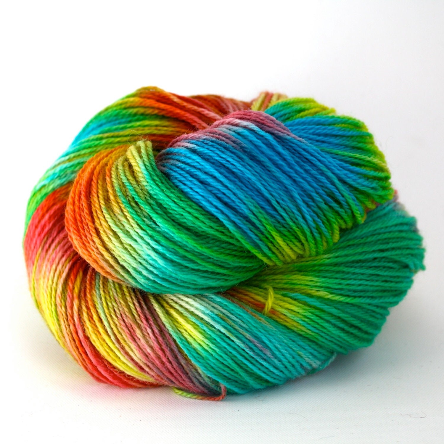 Hand Dyed Superwash Wool Fingering/Sock Yarn - Rainbow