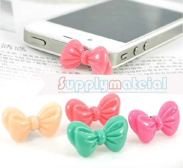 1PCS Handmade Cute bowknot Resin plug for iPhone 4 4s Mobile beauty accessories