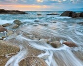 12x18 Sunrise Beach Photo Print Seascape Landscape Rocks Ocean New England Storm Clouds Coastal Cottage Wall Art Home Decor