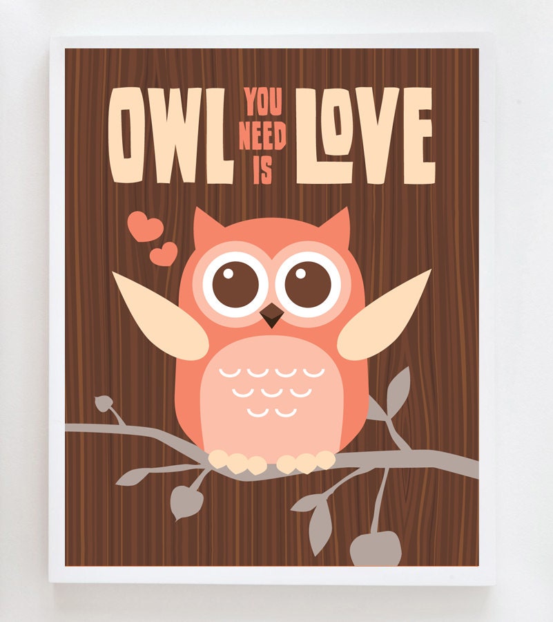 16x20 Owl Wood Pink Wall Art Print