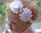 All White Rosette Rhinestone Flowers, Baby Headband, Newborn Headband,Toddler, bow headband, Baby Girl Photo Prop.
