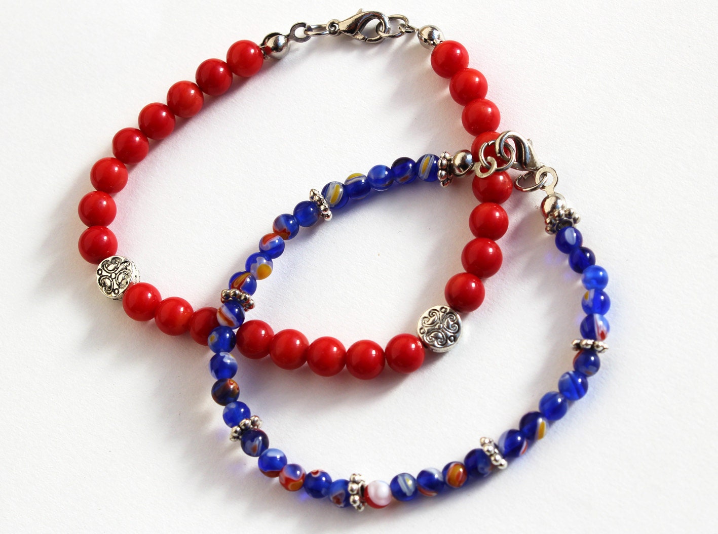 Red coral bracelet and murano glass beads bracelet set natural stones gift for her best friend birthday