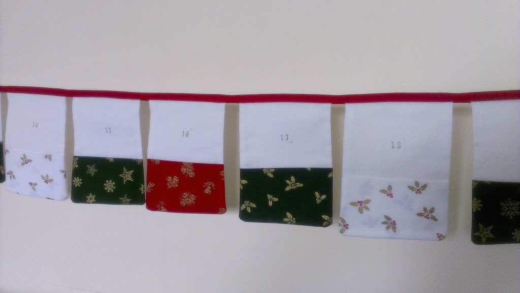 Fabric Christmas Advent Calendar Red White Green - READY NOW - 25% OFF
