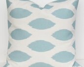 Blue Decorative Pillow Cover on natural cotton 16x16 inch ikat chipper village same fabric front and back FREE SHIP