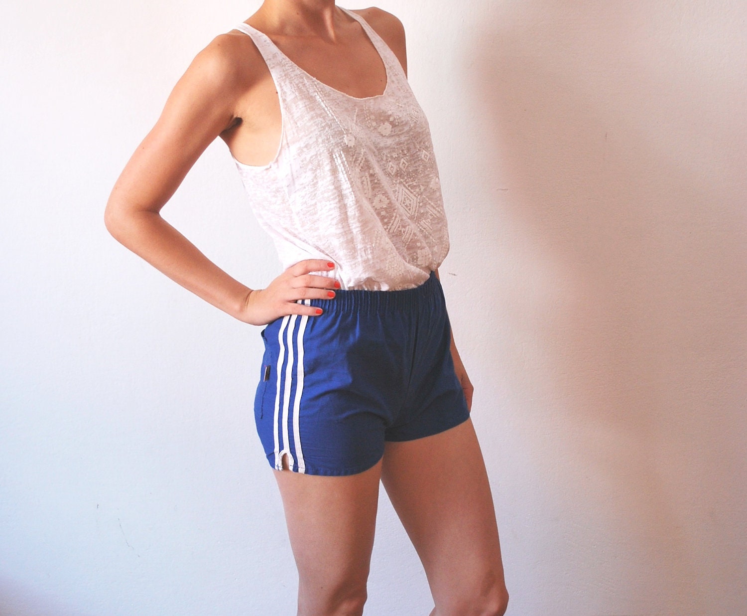 20% SALE Vintage sport shorts olympic games 70s blue white stripes women size XS S