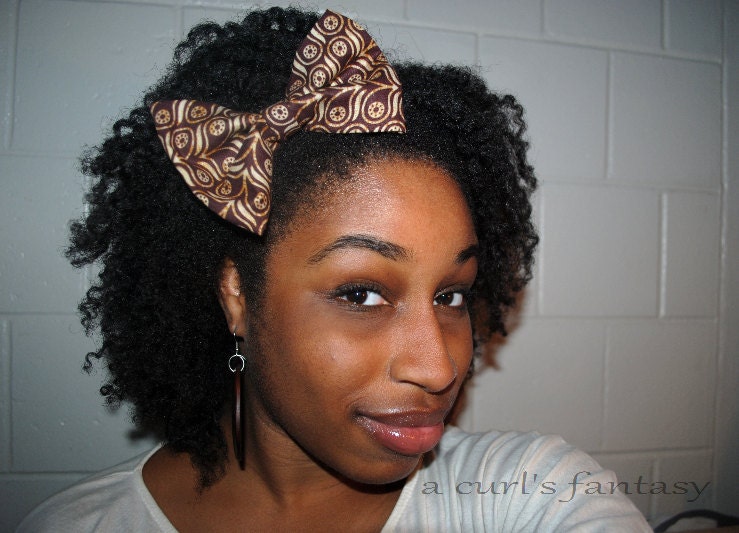 Large Brown African Batik Hair Bow