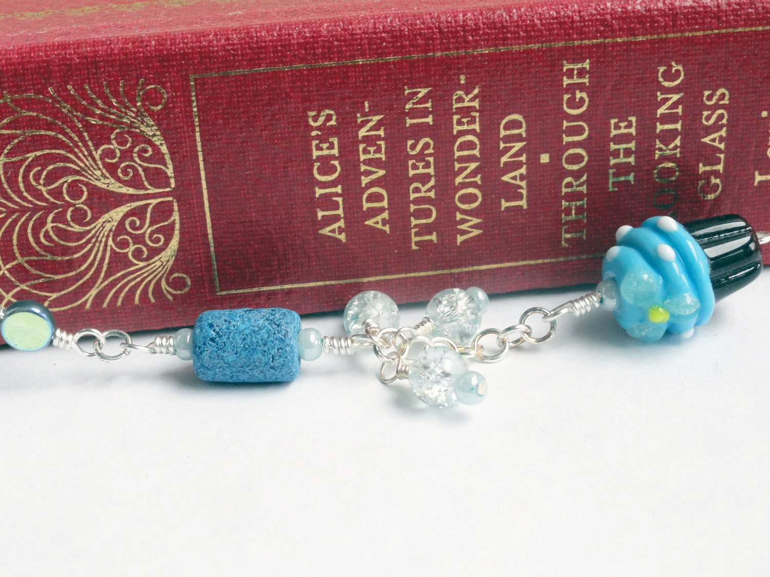 Cupcake bookmark - lampwork bookamrk - blue beaded bookmark - novelty bookmark - cake decorations - cake bookmark - gift for bakers
