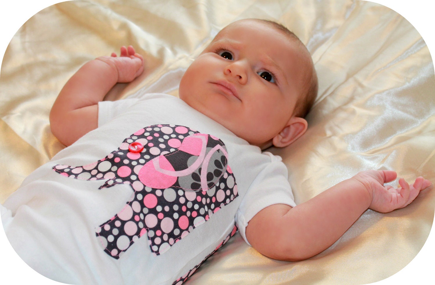 Pink & Gray Polkadot Elephant Baby Onesie using Fabric Applique for Breast Cancer Awareness...or CHOOSE YOUR FABRIC