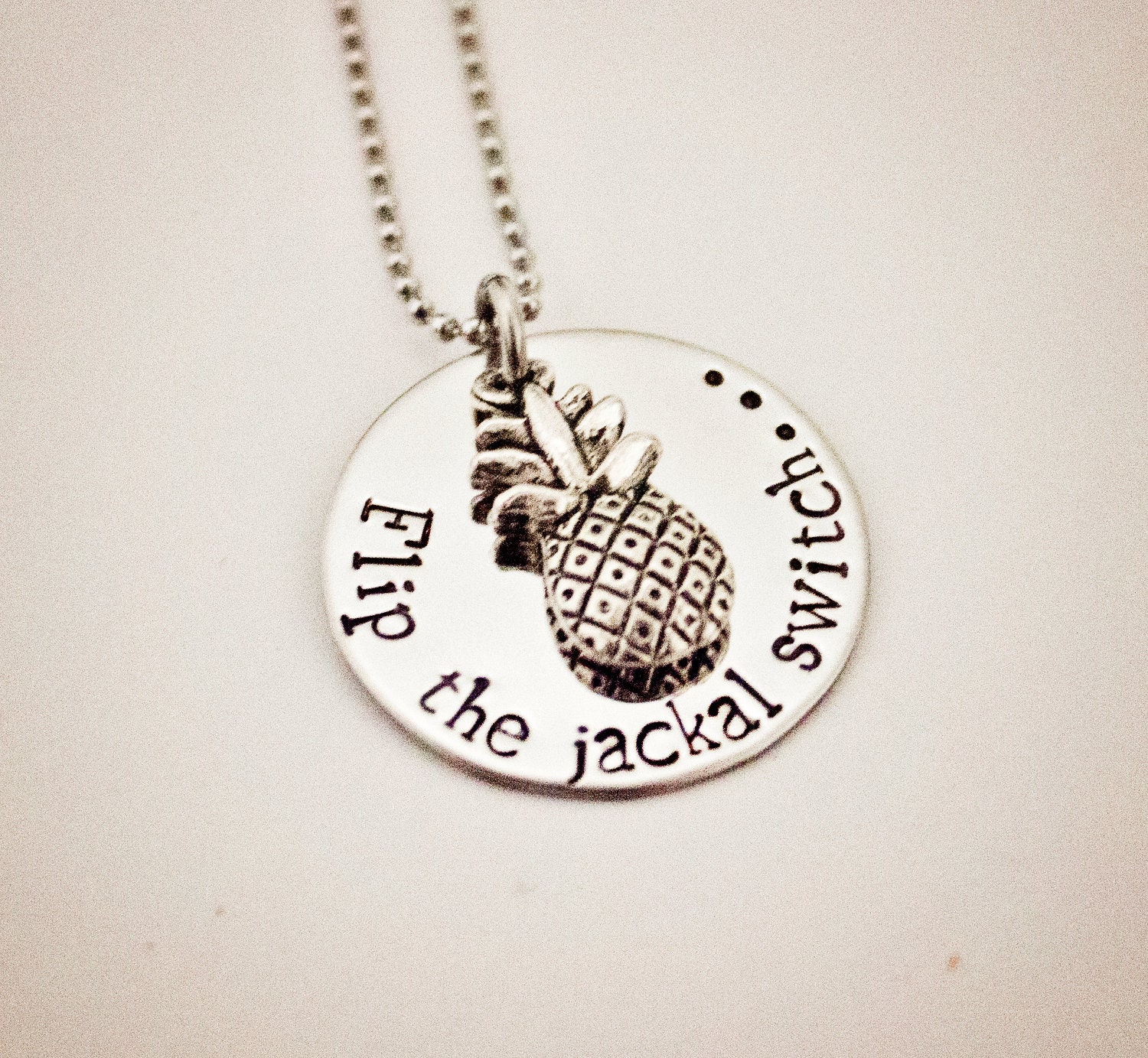 Psych Fan "Flip the jackal switch..." Necklace - Hand Stamped Stainless Steel with Pineapple Charm - Shawn and Gus Quotes - Geekery Gift