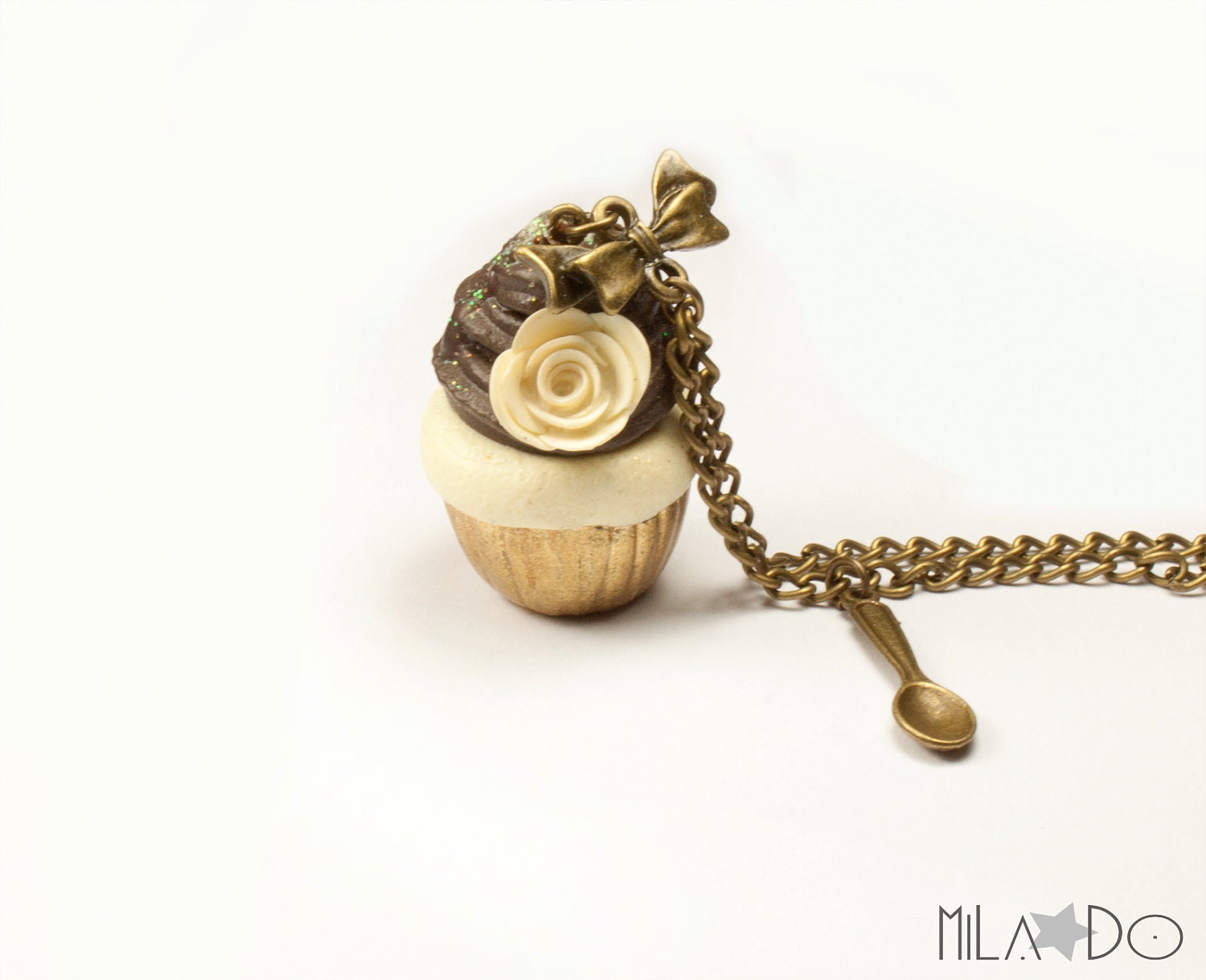 Vanilla chocolate cupcake necklace - Pastel yellow yummy necklace