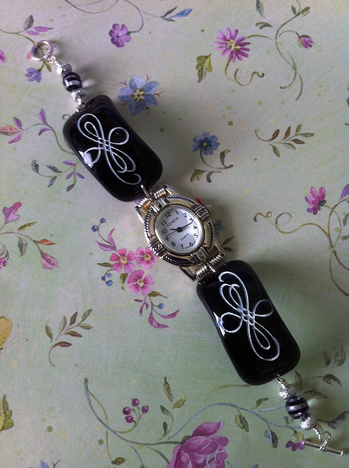 Sandcarved  Design Black Glass Watch