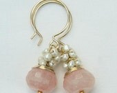 Pink Jade Earrings, Salmon Pink Earrings,Wire Wrapped Cluster Gemstone Earrings, Pastel Pink Dangle Earrings, Bridal Bridesmaid